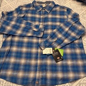 Dickies Womens 3X 100% cotton Blue Gray White Plaid brushed flannel New